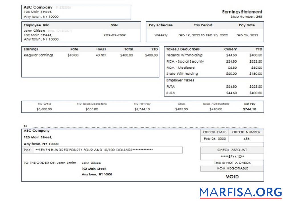 Blank USA New York earning statement sample
